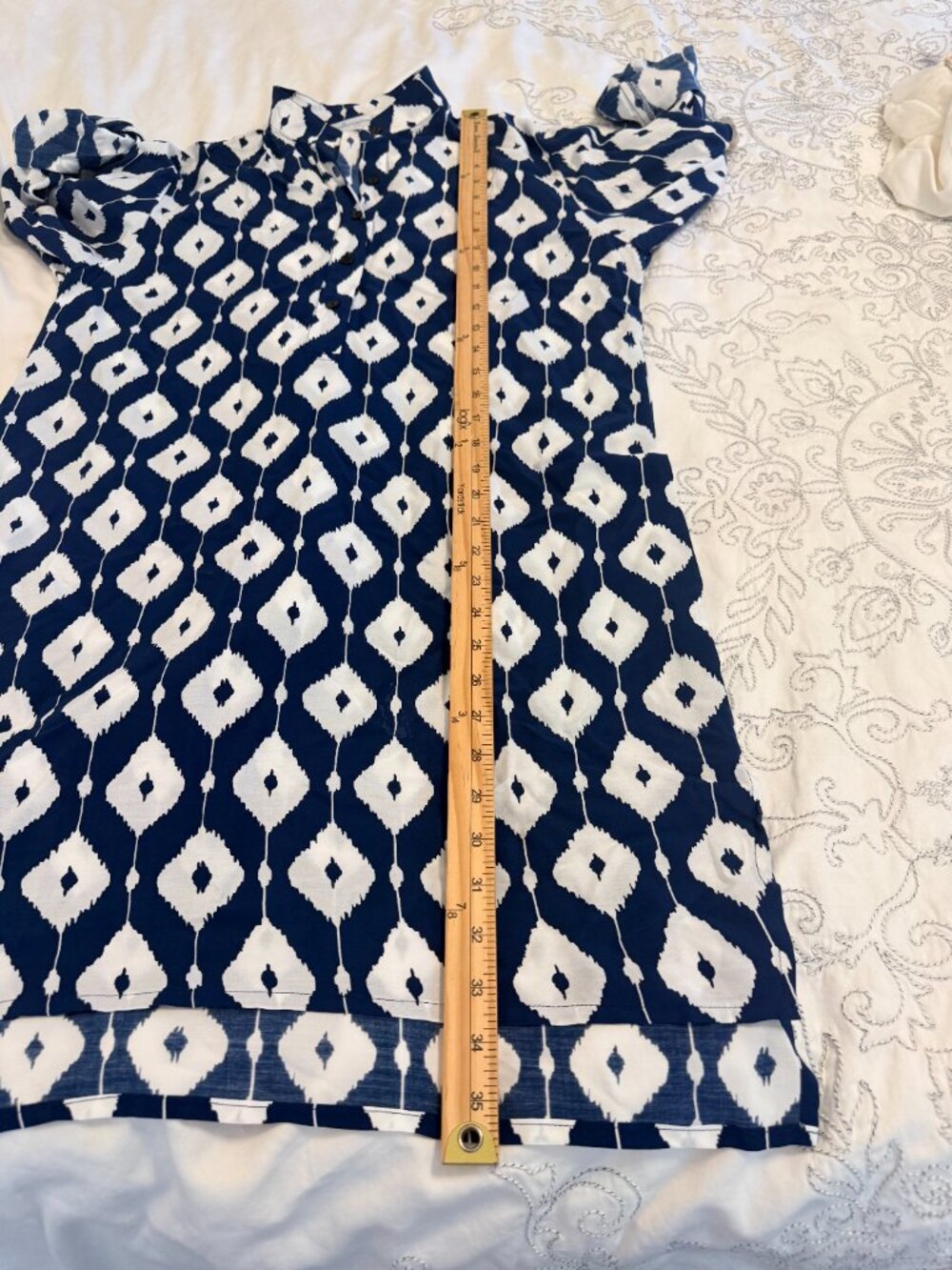 Walker & Wade Day Tripper Dress Sz M Blue Derby Diamond Shift Dress Midi Tunic - Picture 10 of 12